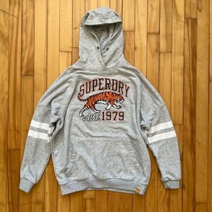 Superdry Nina Boyfriend Pullover Grey Tiger Athletic 1979 Graphic Hoodie Medium